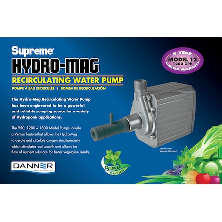 Danner 1200 GPH Hydro Pump. Foam Pre-Filter. 10' power cord. Venturi Included 40132